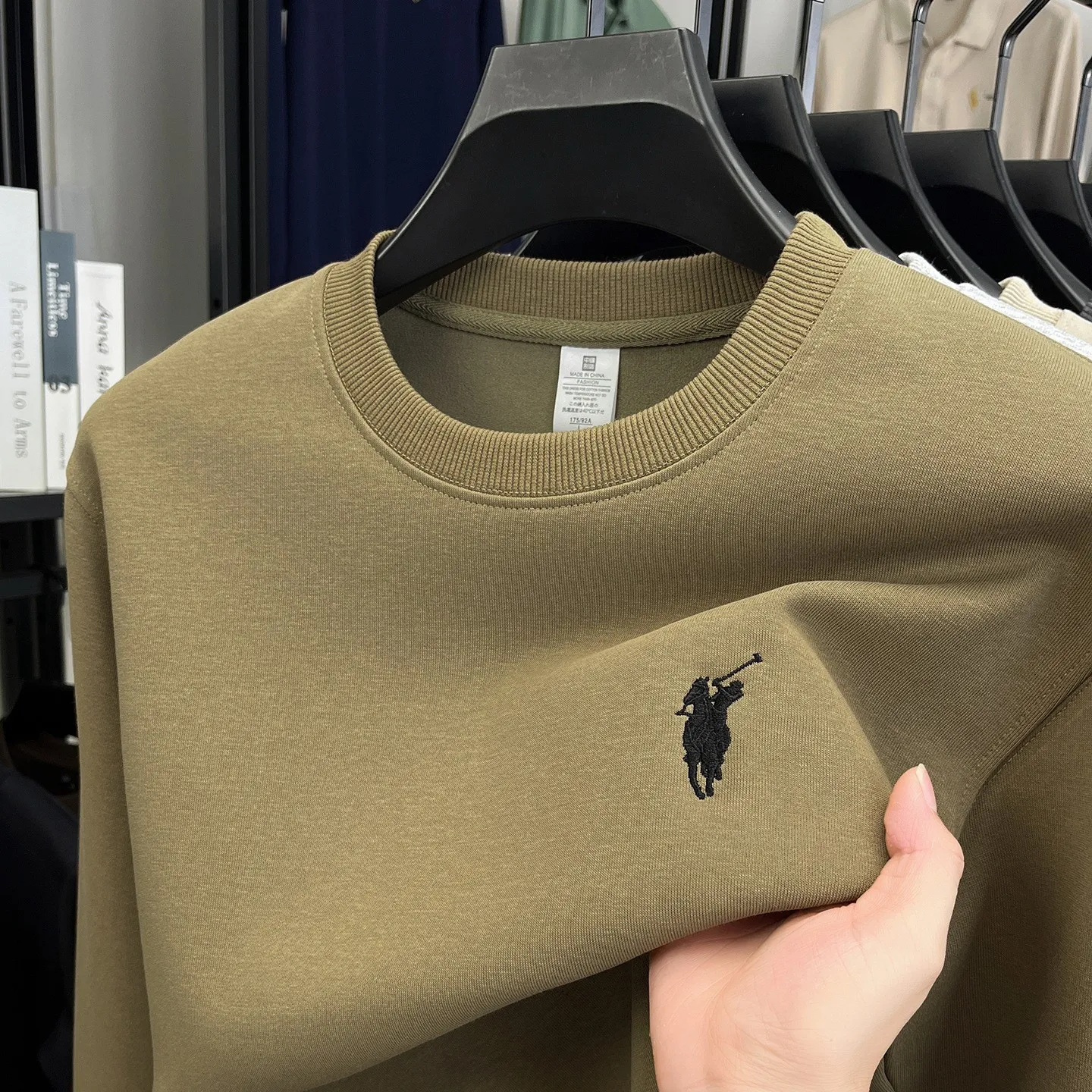 Men's Embroidered Sweatshirt Heavyweight 380g Cotton Blend Crew Neck Long Sleeve Pullover Casual Spring Fashion Top for Men thumbnail 4