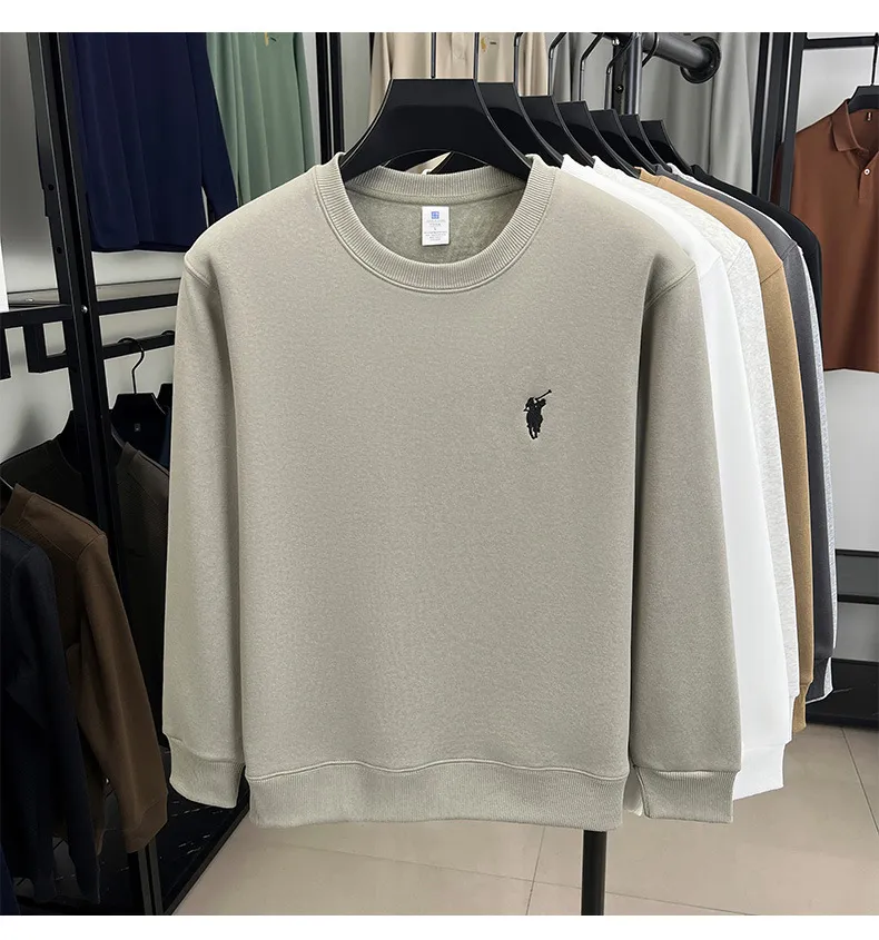 Men's Embroidered Sweatshirt Heavyweight 380g Cotton Blend Crew Neck Long Sleeve Pullover Casual Spring Fashion Top for Men showcase 20