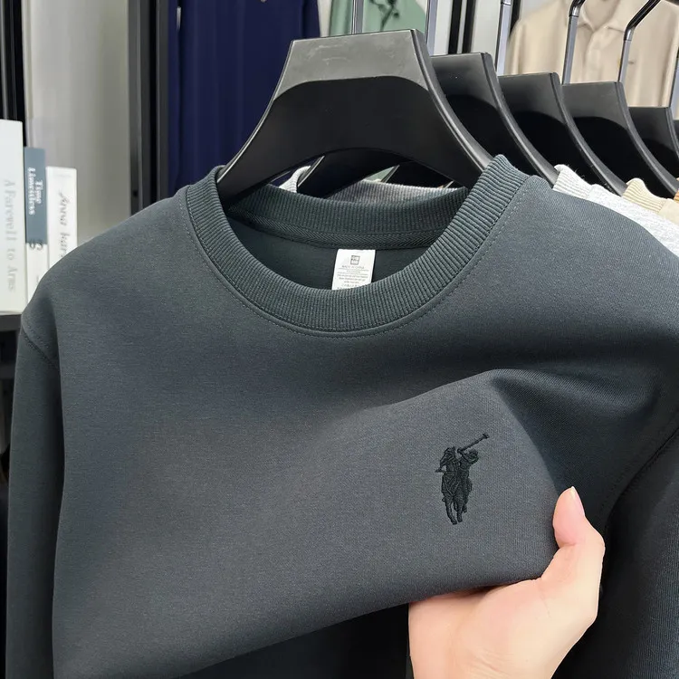 Men's Embroidered Sweatshirt Heavyweight 380g Cotton Blend Crew Neck Long Sleeve Pullover Casual Spring Fashion Top for Men thumbnail 6