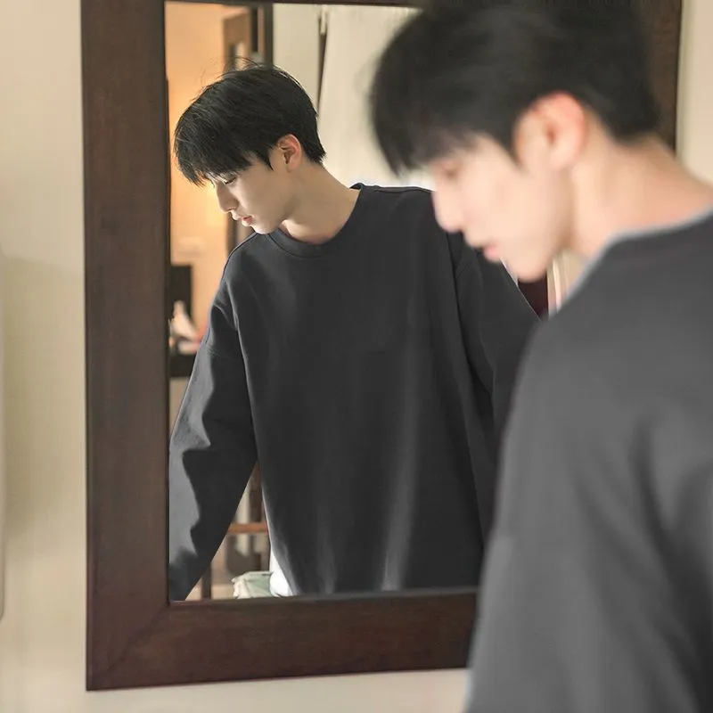Men's Long Sleeve T-Shirt Heavyweight Cotton Crew Neck Undershirt Casual Solid Color Top for Spring Fall - Comfortable Basic Tee for Everyday Wear thumbnail 7