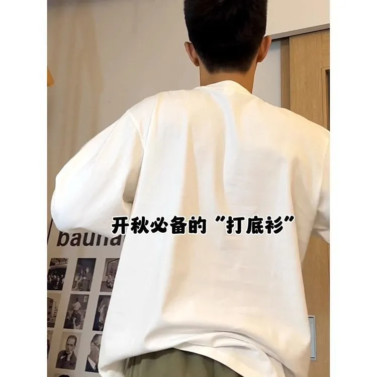 Men's Long Sleeve T-Shirt Heavyweight Cotton Crew Neck Undershirt Casual Solid Color Top for Spring Fall - Comfortable Basic Tee for Everyday Wear showcase 5