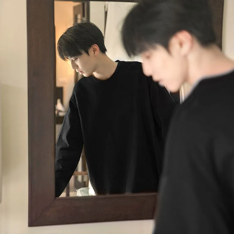 Men's Long Sleeve T-Shirt Heavyweight Cotton Crew Neck Undershirt Casual Solid Color Top for Spring Fall - Comfortable Basic Tee for Everyday Wear showcase 9
