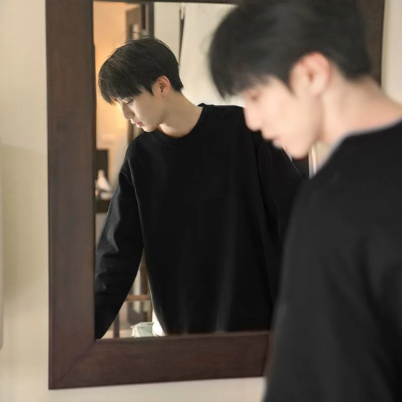 Men's Long Sleeve T-Shirt Heavyweight Cotton Crew Neck Undershirt Casual Solid Color Top for Spring Fall - Comfortable Basic Tee for Everyday Wear thumbnail 6