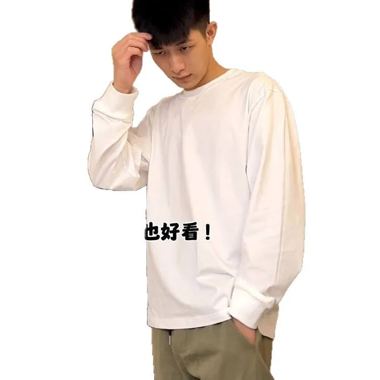 Men's Long Sleeve T-Shirt Heavyweight Cotton Crew Neck Undershirt Casual Solid Color Top for Spring Fall - Comfortable Basic Tee for Everyday Wear thumbnail 5