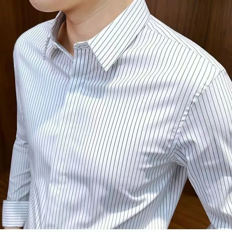 Men's Striped Long Sleeve Shirt 2025 Trendy Brand Loose Fit Korean Style Casual Plaid Shirt Wholesale Middle Aged Men Fashion thumbnail 1