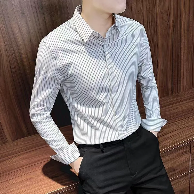 Men's Striped Long Sleeve Shirt 2025 Trendy Brand Loose Fit Korean Style Casual Plaid Shirt Wholesale Middle Aged Men Fashion showcase 3