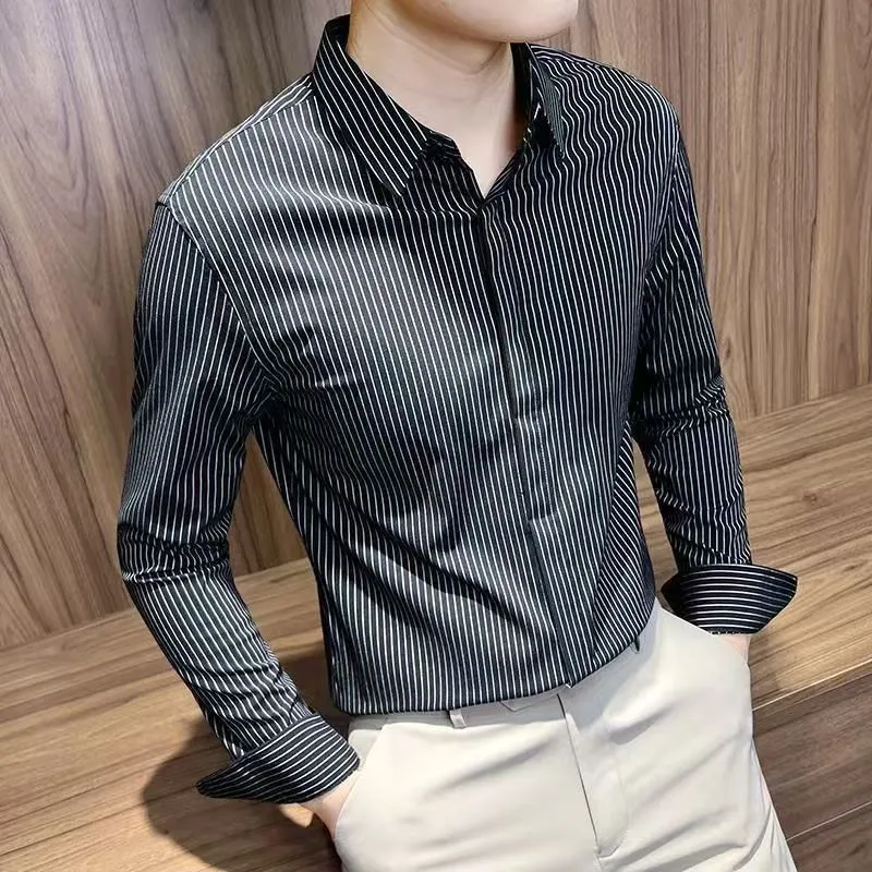 Men's Striped Long Sleeve Shirt 2025 Trendy Brand Loose Fit Korean Style Casual Plaid Shirt Wholesale Middle Aged Men Fashion showcase 4