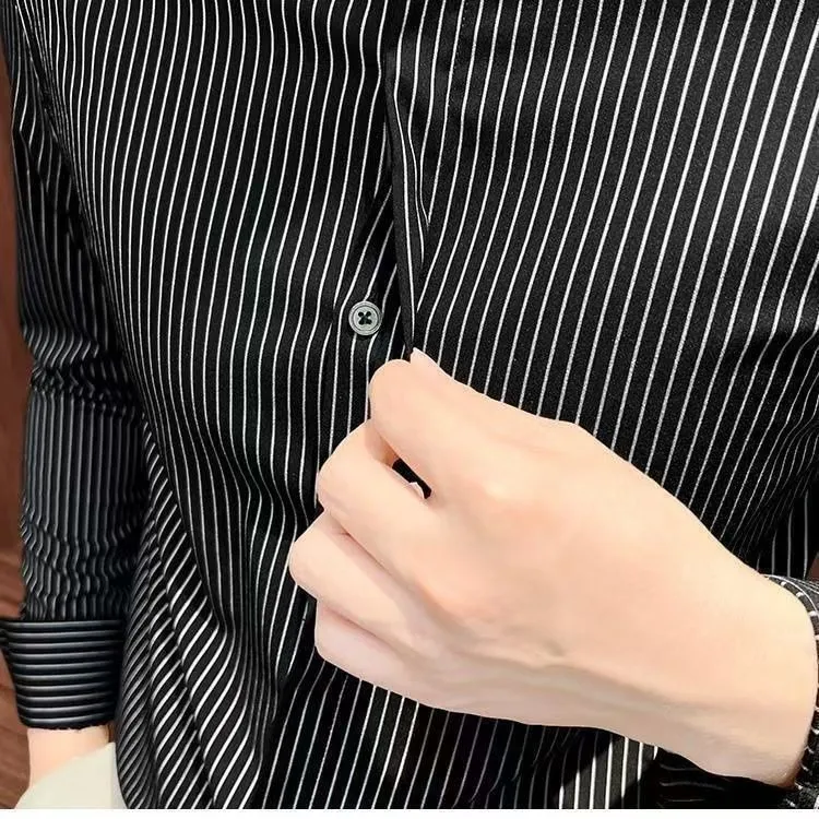 Men's Striped Long Sleeve Shirt 2025 Trendy Brand Loose Fit Korean Style Casual Plaid Shirt Wholesale Middle Aged Men Fashion showcase 7