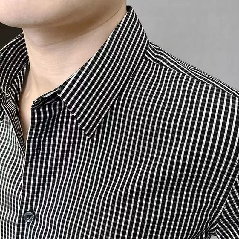 Men's Striped Long Sleeve Shirt 2025 Trendy Brand Loose Fit Korean Style Casual Plaid Shirt Wholesale Middle Aged Men Fashion showcase 6