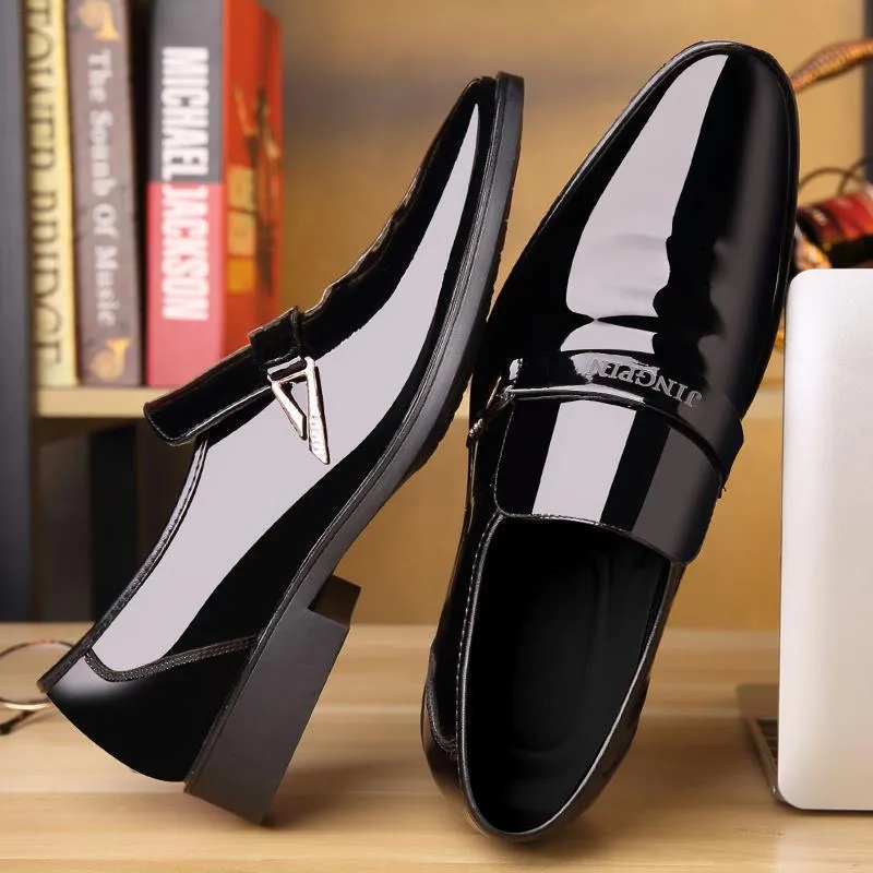 Men's Leather Dress Shoes - Korean Style Fashion Casual Business Shoes - Glossy Patent Leather, Spring 2025 Collection, Wholesale Available thumbnail 1
