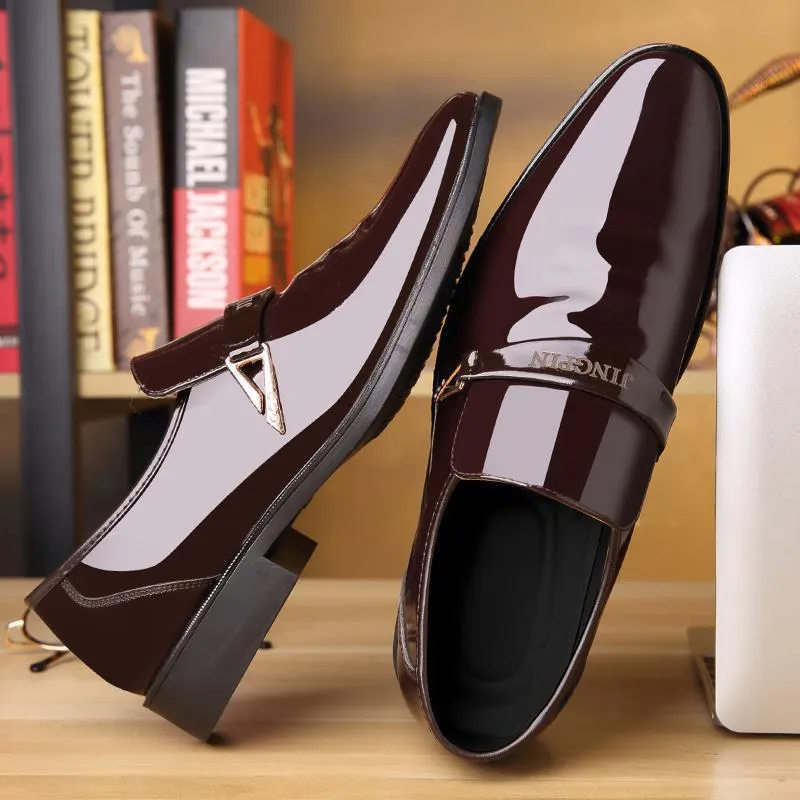 Men's Leather Dress Shoes - Korean Style Fashion Casual Business Shoes - Glossy Patent Leather, Spring 2025 Collection, Wholesale Available thumbnail 3