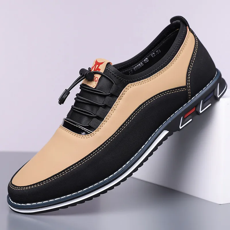 Men's Leather Slip-On Loafers Large Size Casual Shoes - Comfortable Elastic Band Design, Sizes 48-53 thumbnail 1