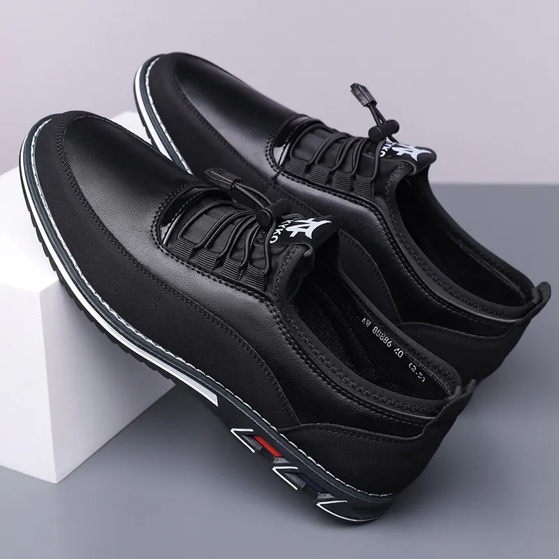 Men's Leather Slip-On Loafers Large Size Casual Shoes - Comfortable Elastic Band Design, Sizes 48-53 thumbnail 2