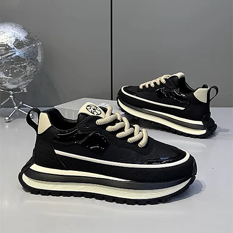 Men's Breathable Running Shoes Lightweight Casual Sneakers - Thick Sole, High Elasticity, Wear-Resistant - All-Match Style for Sports and Everyday Use