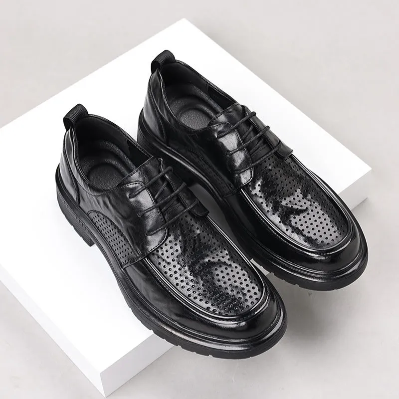 Men's Genuine Leather Dress Shoes - New Popular Style Lace-Up Formal Business Wedding Shoes - Versatile Casual Comfort thumbnail 9