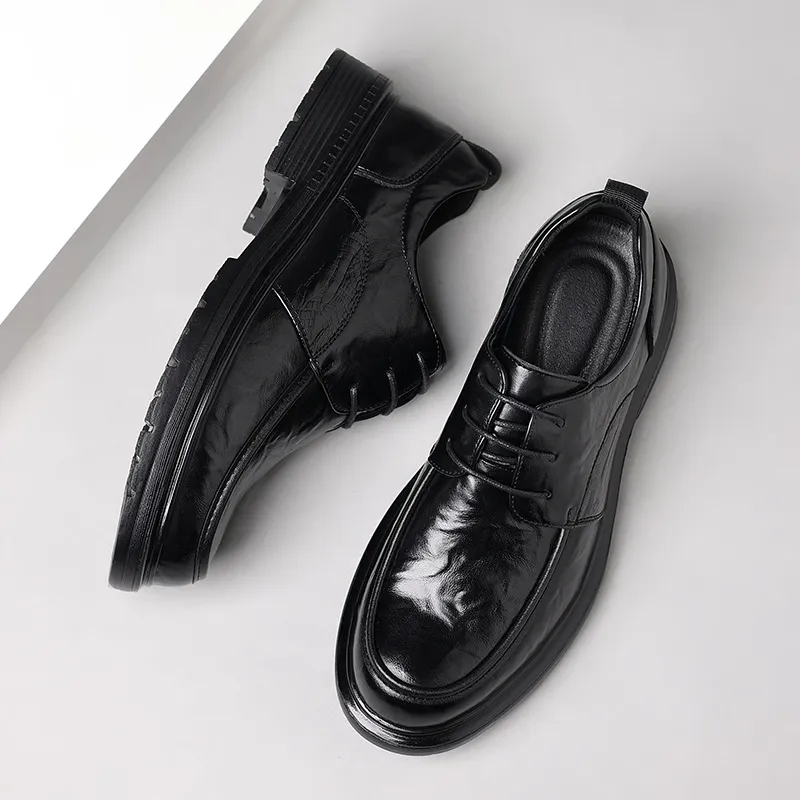 Men's Genuine Leather Dress Shoes - New Popular Style Lace-Up Formal Business Wedding Shoes - Versatile Casual Comfort thumbnail 1