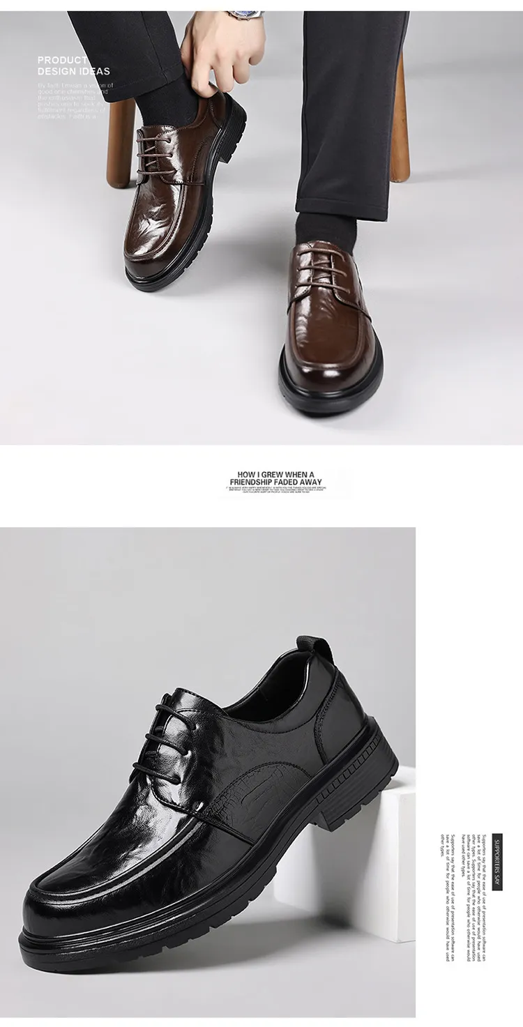 Men's Genuine Leather Dress Shoes - New Popular Style Lace-Up Formal Business Wedding Shoes - Versatile Casual Comfort showcase 9