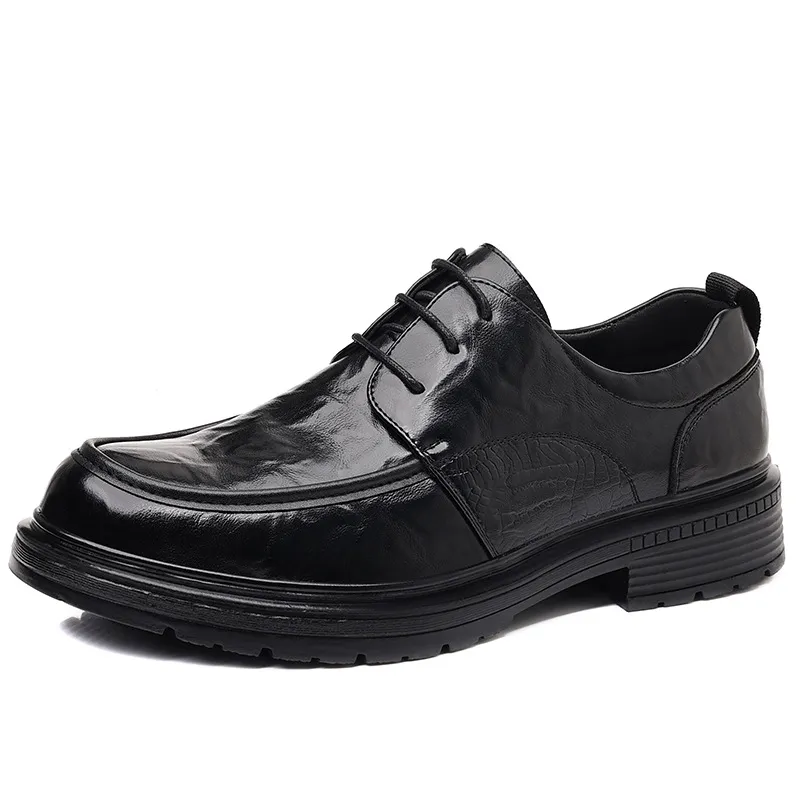 Men's Genuine Leather Dress Shoes - New Popular Style Lace-Up Formal Business Wedding Shoes - Versatile Casual Comfort thumbnail 5