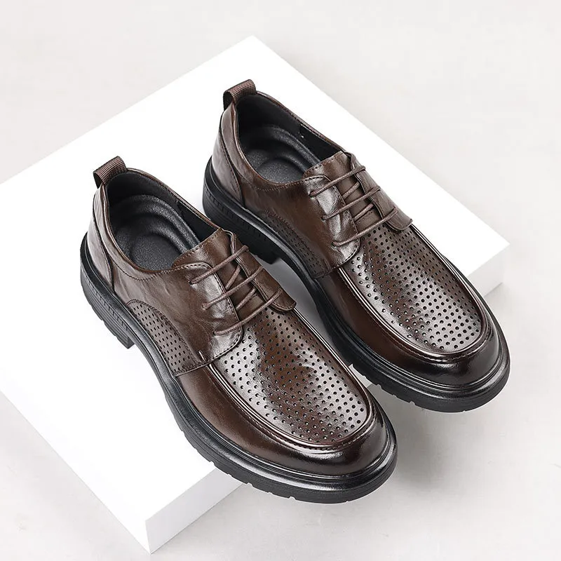 Men's Genuine Leather Dress Shoes - New Popular Style Lace-Up Formal Business Wedding Shoes - Versatile Casual Comfort thumbnail 7