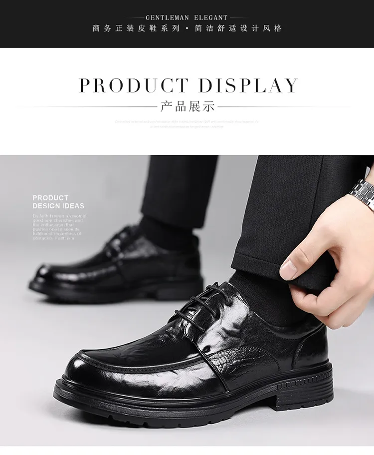 Men's Genuine Leather Dress Shoes - New Popular Style Lace-Up Formal Business Wedding Shoes - Versatile Casual Comfort showcase 6