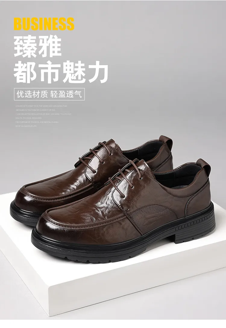 Men's Genuine Leather Dress Shoes - New Popular Style Lace-Up Formal Business Wedding Shoes - Versatile Casual Comfort showcase 2