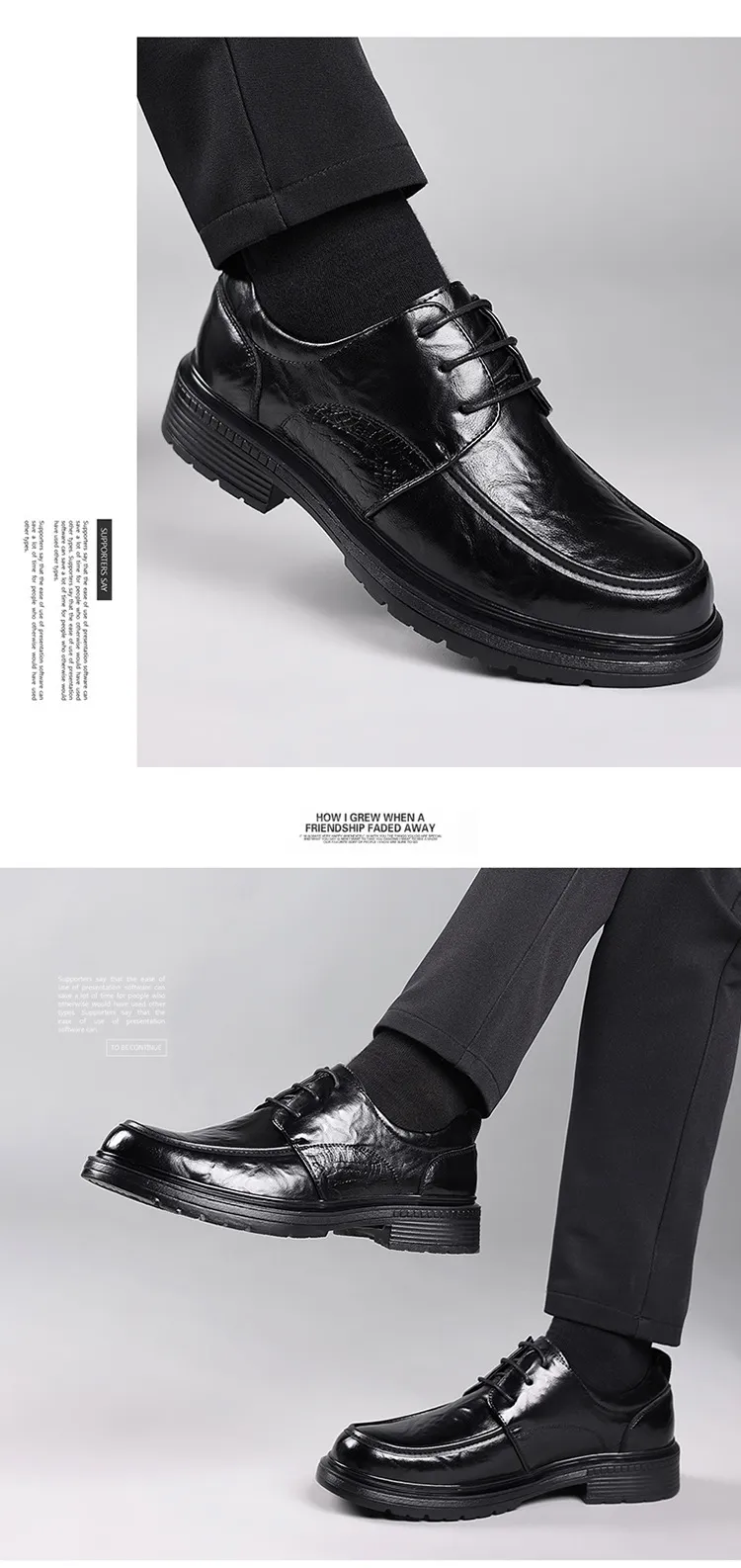 Men's Genuine Leather Dress Shoes - New Popular Style Lace-Up Formal Business Wedding Shoes - Versatile Casual Comfort showcase 7