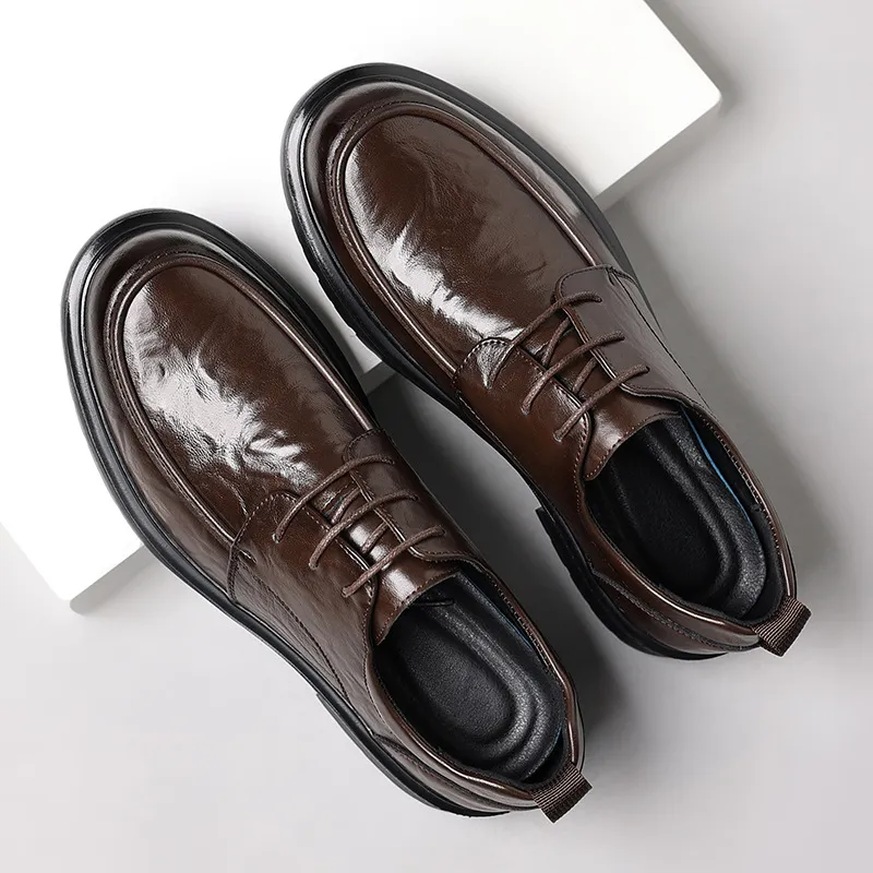 Men's Genuine Leather Dress Shoes - New Popular Style Lace-Up Formal Business Wedding Shoes - Versatile Casual Comfort thumbnail 4