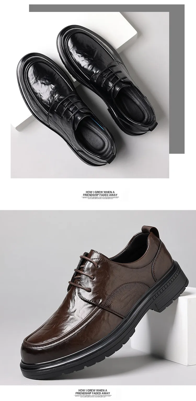 Men's Genuine Leather Dress Shoes - New Popular Style Lace-Up Formal Business Wedding Shoes - Versatile Casual Comfort showcase 11
