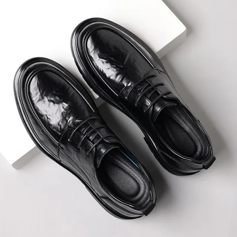 Men's Genuine Leather Dress Shoes - New Popular Style Lace-Up Formal Business Wedding Shoes - Versatile Casual Comfort thumbnail 3