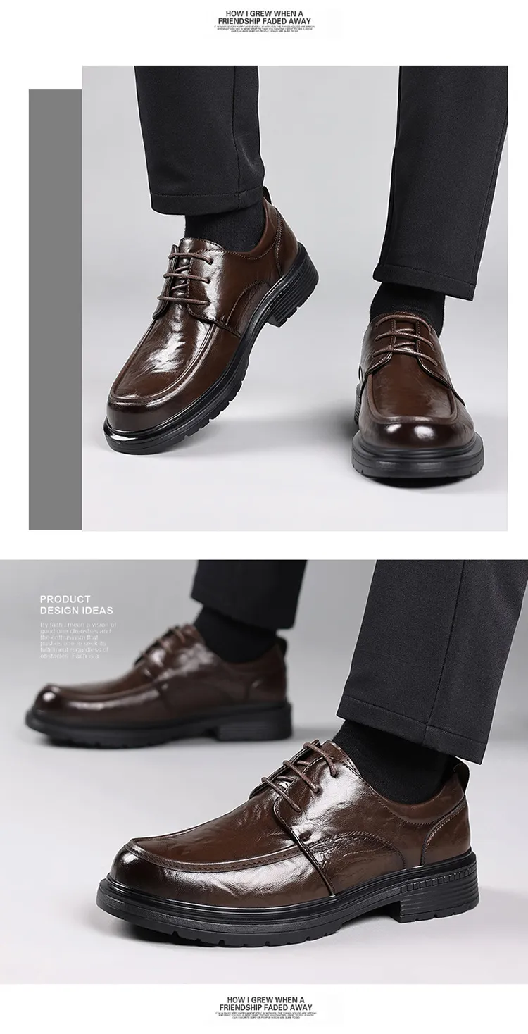 Men's Genuine Leather Dress Shoes - New Popular Style Lace-Up Formal Business Wedding Shoes - Versatile Casual Comfort showcase 8