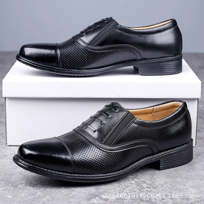 Men's Black Leather Dress Shoes Business Casual Oxford Style Plus Size Available Comfortable Walking Shoes for Work and Formal Occasions thumbnail 2