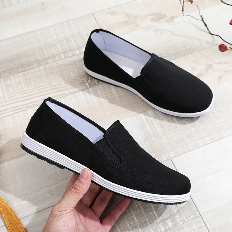 Men's Old Beijing Style Cloth Shoes - Comfortable Non-Slip Work Shoes for Middle-Aged and Elderly Men - Black Fabric Casual Footwear showcase 4