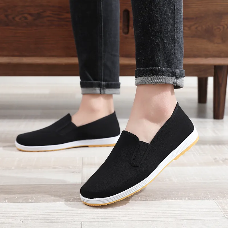 Men's Old Beijing Style Cloth Shoes - Comfortable Non-Slip Work Shoes for Middle-Aged and Elderly Men - Black Fabric Casual Footwear thumbnail 3
