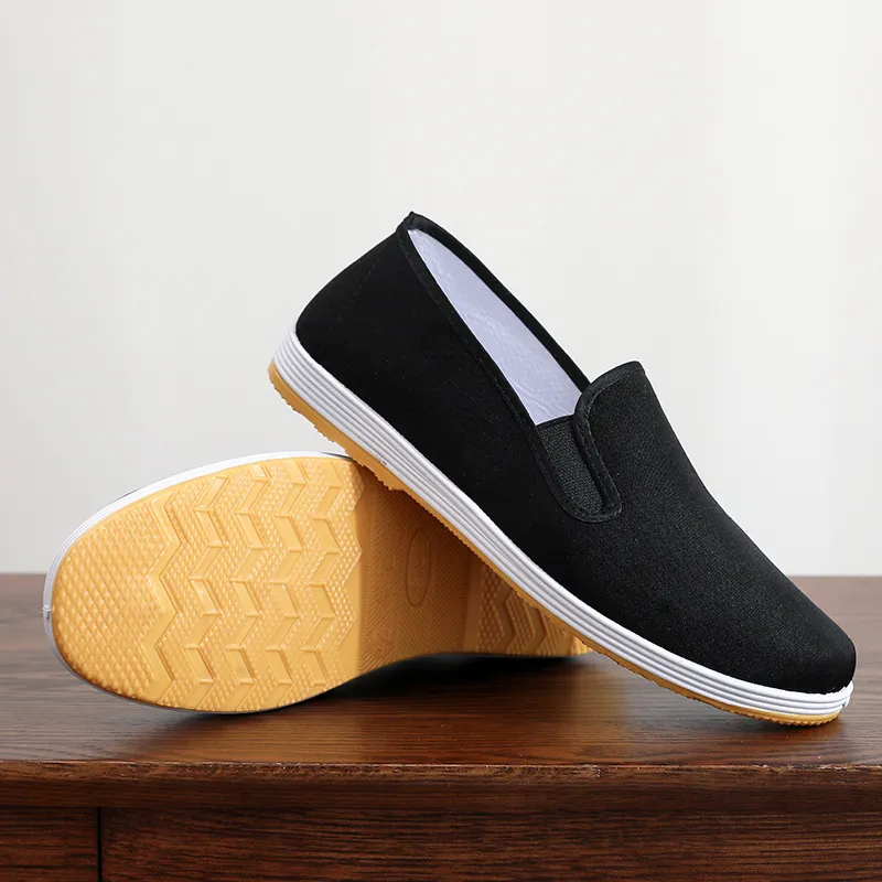 Men's Old Beijing Style Cloth Shoes - Comfortable Non-Slip Work Shoes for Middle-Aged and Elderly Men - Black Fabric Casual Footwear showcase 3