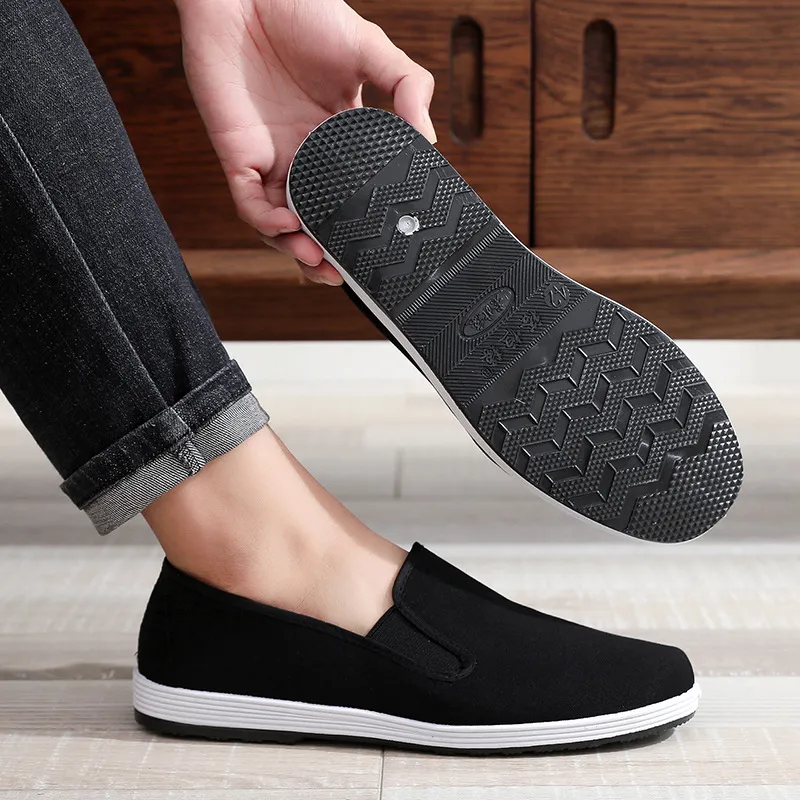 Men's Old Beijing Style Cloth Shoes - Comfortable Non-Slip Work Shoes for Middle-Aged and Elderly Men - Black Fabric Casual Footwear thumbnail 2