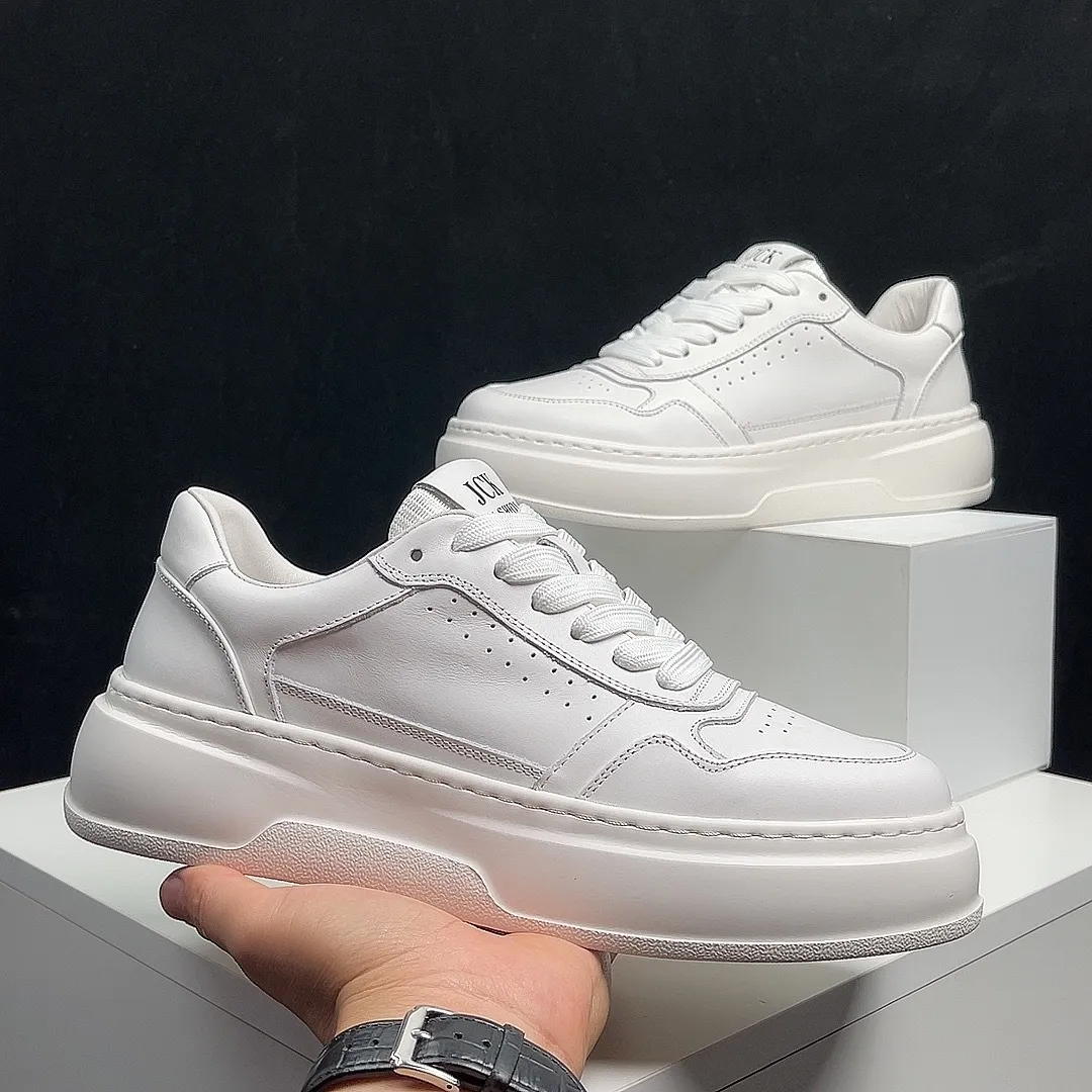 Men's Air Force 1 Pure White Leather Sneakers - Comfortable Thick Sole Trendy Shoes for All Seasons - Casual Fashion Footwear thumbnail 1