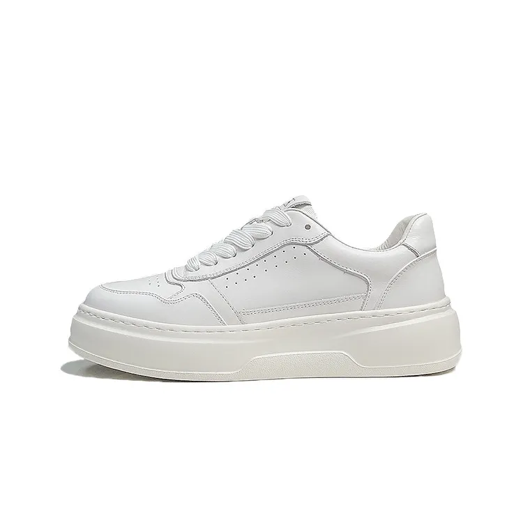 Men's Air Force 1 Pure White Leather Sneakers - Comfortable Thick Sole Trendy Shoes for All Seasons - Casual Fashion Footwear thumbnail 5