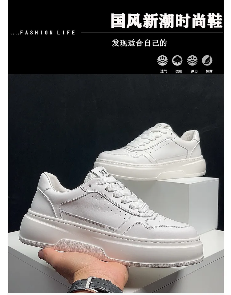 Men's Air Force 1 Pure White Leather Sneakers - Comfortable Thick Sole Trendy Shoes for All Seasons - Casual Fashion Footwear showcase 2