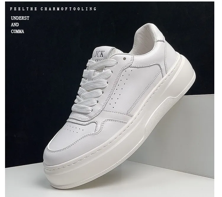 Men's Air Force 1 Pure White Leather Sneakers - Comfortable Thick Sole Trendy Shoes for All Seasons - Casual Fashion Footwear showcase 15