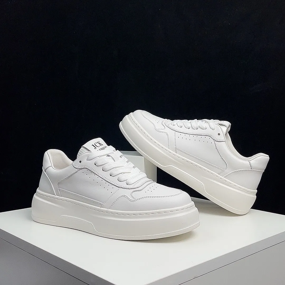 Men's Air Force 1 Pure White Leather Sneakers - Comfortable Thick Sole Trendy Shoes for All Seasons - Casual Fashion Footwear thumbnail 4