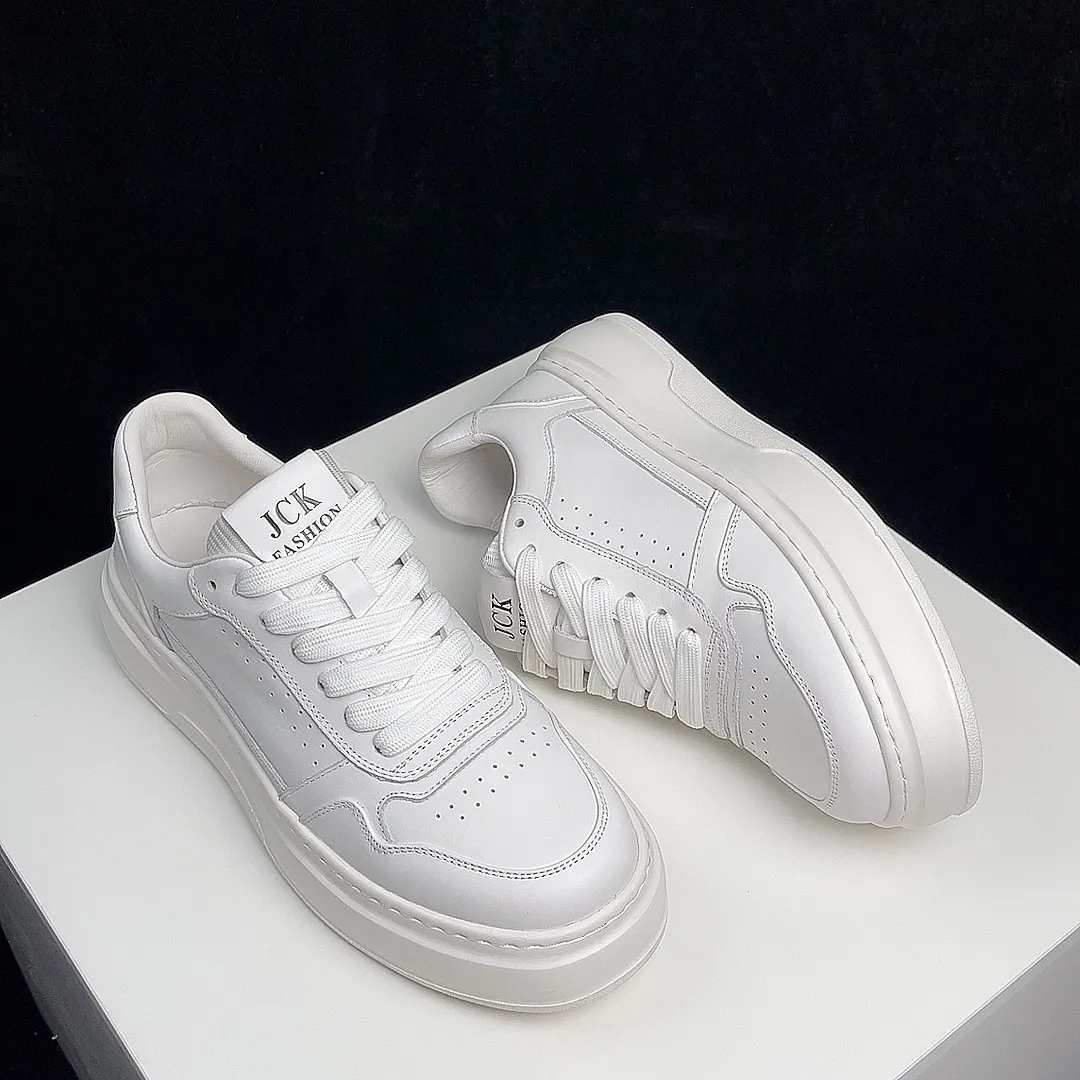Men's Air Force 1 Pure White Leather Sneakers - Comfortable Thick Sole Trendy Shoes for All Seasons - Casual Fashion Footwear thumbnail 2