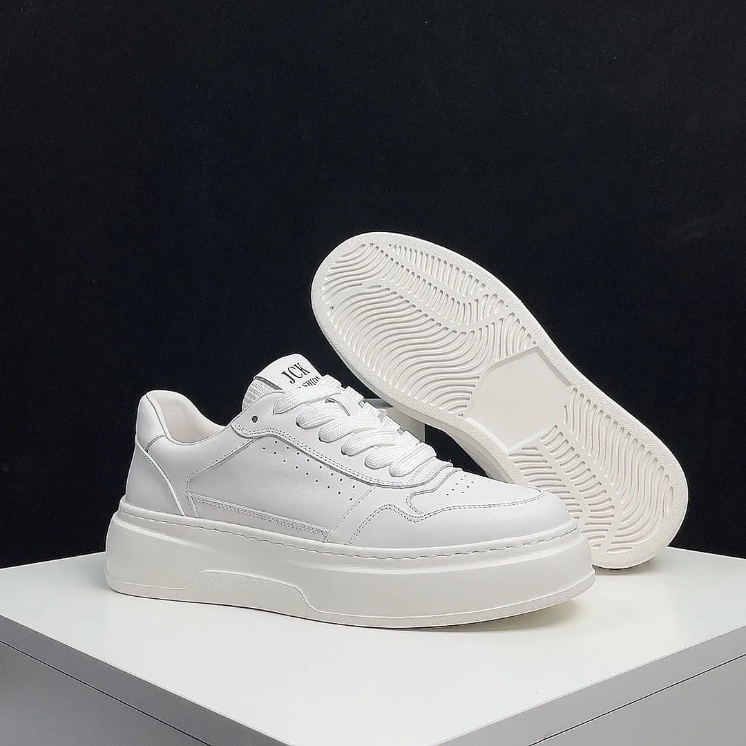 Men's Air Force 1 Pure White Leather Sneakers - Comfortable Thick Sole Trendy Shoes for All Seasons - Casual Fashion Footwear thumbnail 3