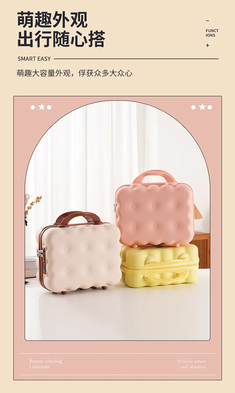 Cute Cartoon 14-inch Rolling Luggage Suitcase, Nail Art Storage Box, Macaron Color, Large Capacity, Portable Carry-on Trolley Case for Girls showcase 5