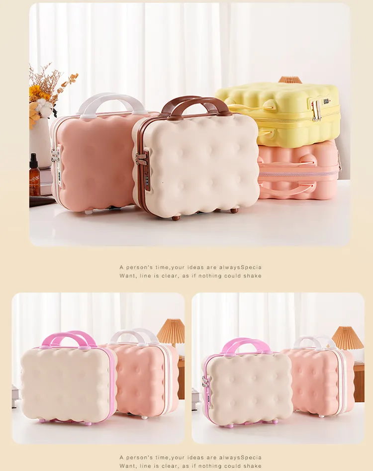 Cute Cartoon 14-inch Rolling Luggage Suitcase, Nail Art Storage Box, Macaron Color, Large Capacity, Portable Carry-on Trolley Case for Girls showcase 17