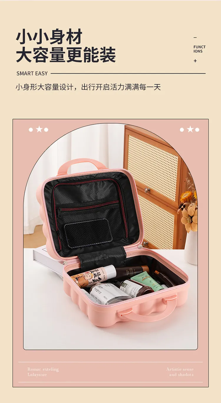 Cute Cartoon 14-inch Rolling Luggage Suitcase, Nail Art Storage Box, Macaron Color, Large Capacity, Portable Carry-on Trolley Case for Girls showcase 3