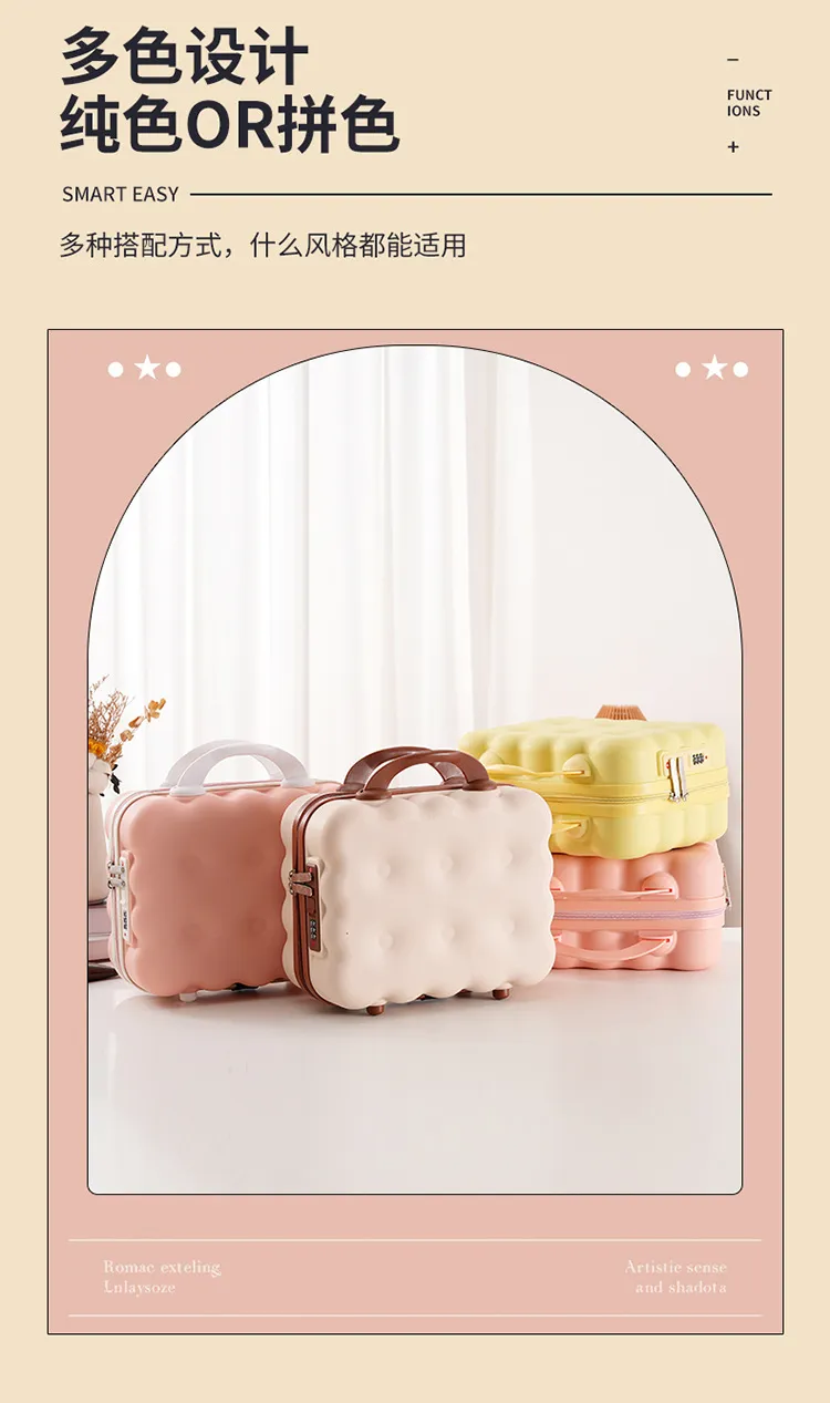 Cute Cartoon 14-inch Rolling Luggage Suitcase, Nail Art Storage Box, Macaron Color, Large Capacity, Portable Carry-on Trolley Case for Girls showcase 4