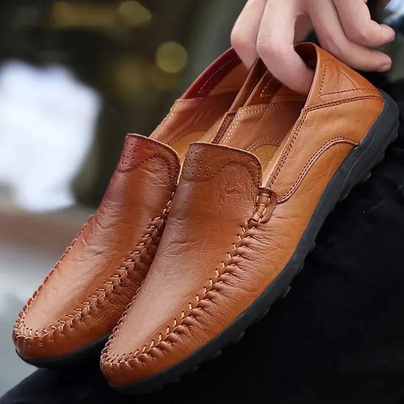 Men's Leather Loafers Slip-On Driving Shoes - Breathable Low-Top Casual Business Shoes - Soft Leather Soft Sole Comfortable Everyday Wear thumbnail 1