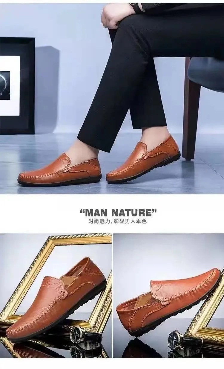 Men's Leather Loafers Slip-On Driving Shoes - Breathable Low-Top Casual Business Shoes - Soft Leather Soft Sole Comfortable Everyday Wear showcase 15