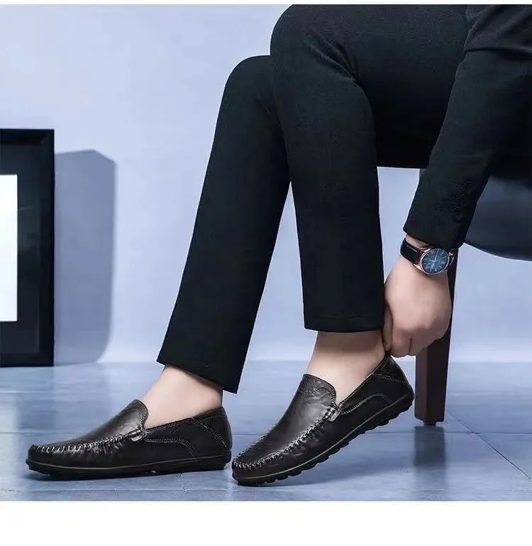 Men's Leather Loafers Slip-On Driving Shoes - Breathable Low-Top Casual Business Shoes - Soft Leather Soft Sole Comfortable Everyday Wear showcase 9