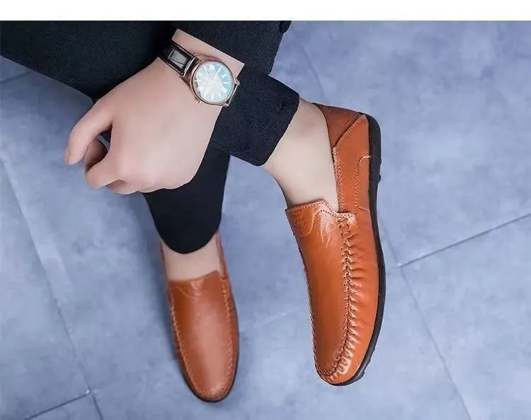 Men's Leather Loafers Slip-On Driving Shoes - Breathable Low-Top Casual Business Shoes - Soft Leather Soft Sole Comfortable Everyday Wear showcase 16